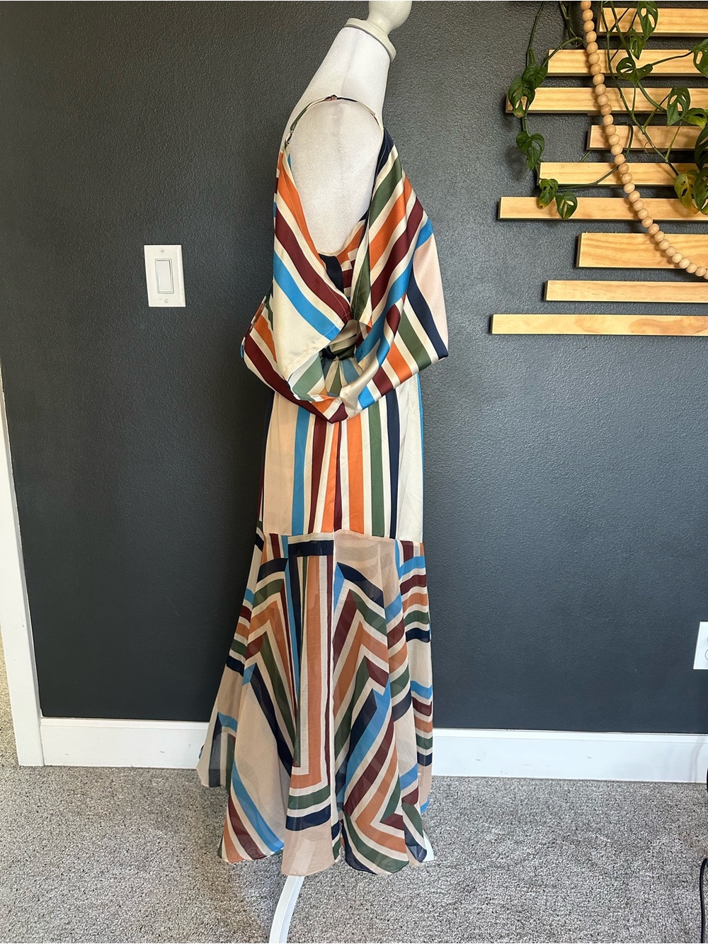 MISA Los Angeles Striped Cold Shoulder Maxi Dress Boho Resort Vacation - Picture 5 of 12